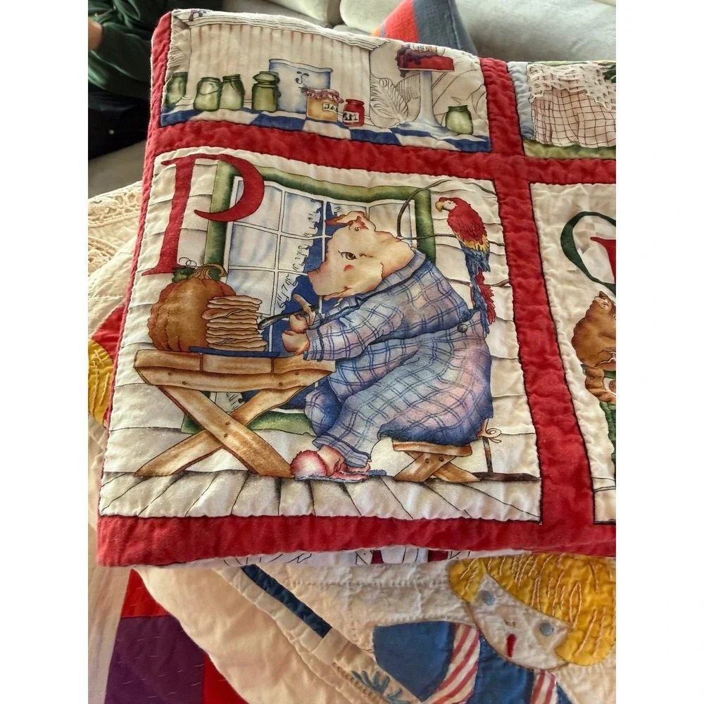 Child's quilt. Hungry animals alphabet
